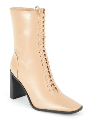 Μποτάκια με κορδόνια και τακούνι beige