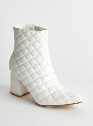 Μποτάκια καπιτονέ με χοντρό τακούνι λευκό
